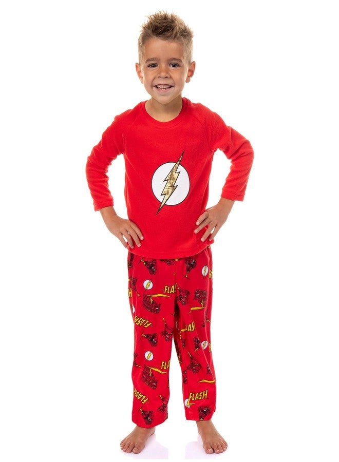 طقم بيجاما راجلان للأولاد الصغار من دي سي كوميكس، بشعار ذا فلاش الكلاسيكي (مقاس 5T)، لون أحمر - Image 1